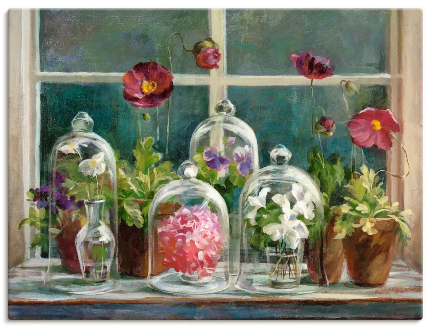 Artland Leinwandbild "Lila Mohnsammlung am Fenster", Arrangements, (1 St.) günstig online kaufen