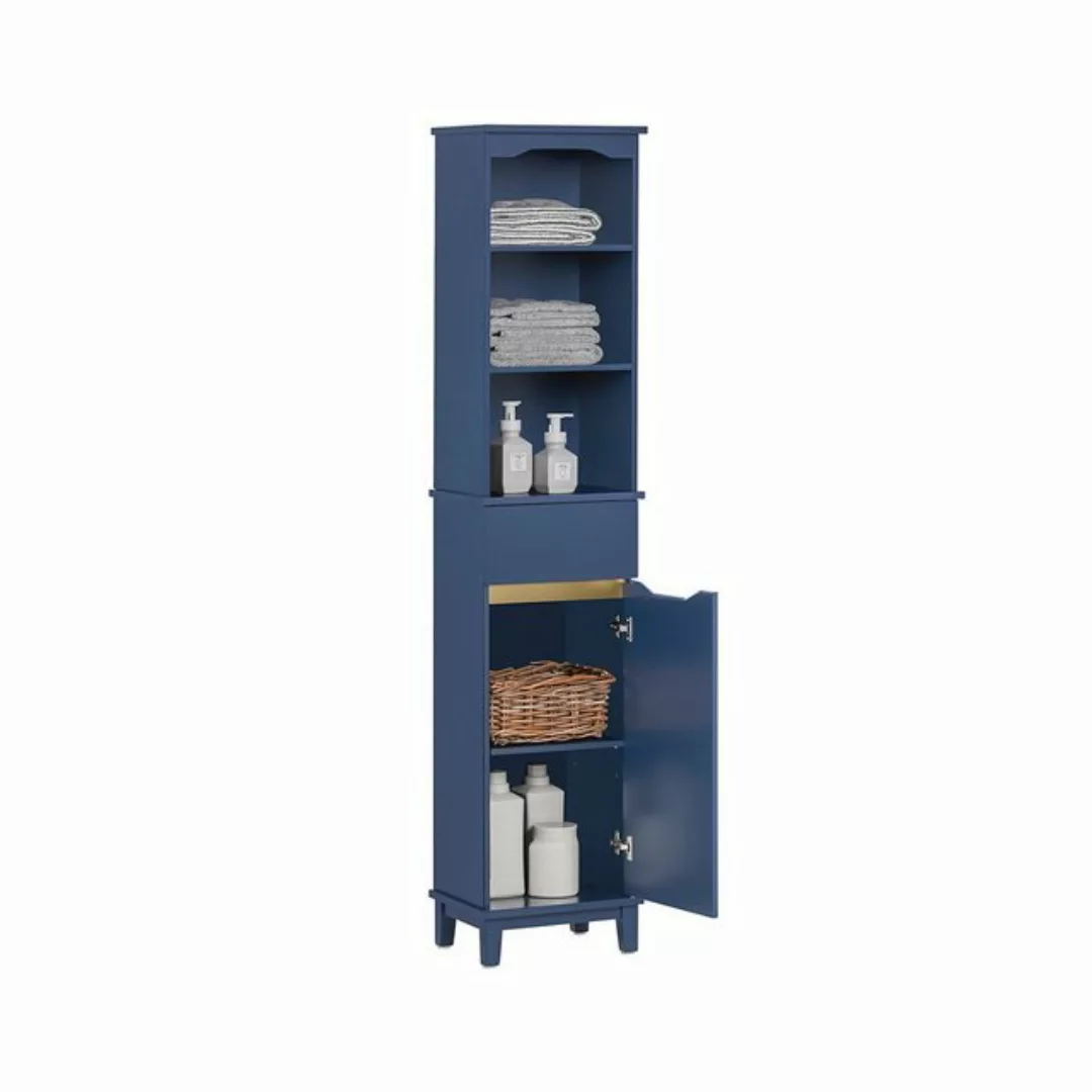 SoBuy Hochschrank mit 1 Tür und 3 Ablagen Badezimmerschrank Holz Blau BZR11 günstig online kaufen