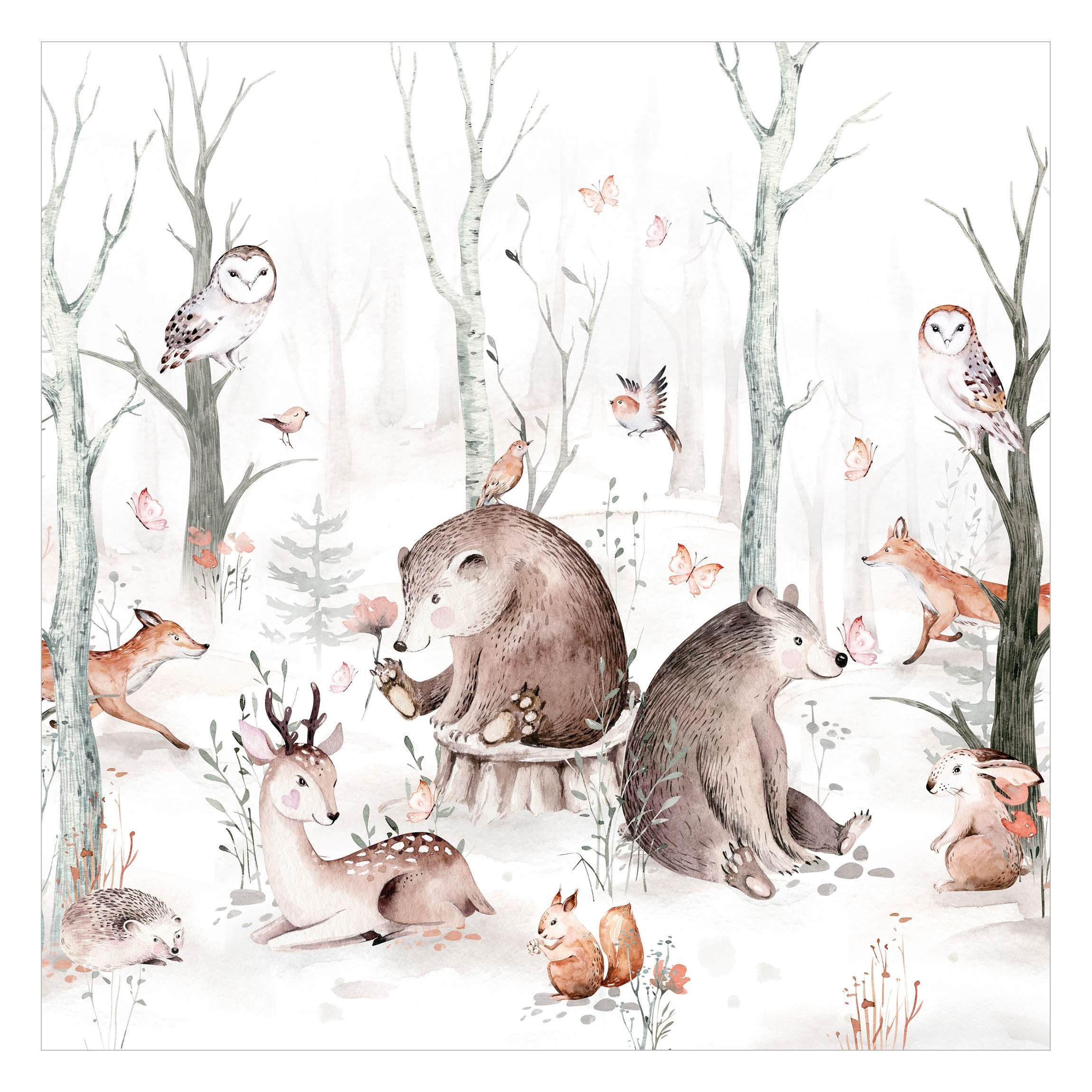 Bilderdepot24 Kindertapete Kinderzimmer Aquarell Waldtierfreunde Bär günstig online kaufen