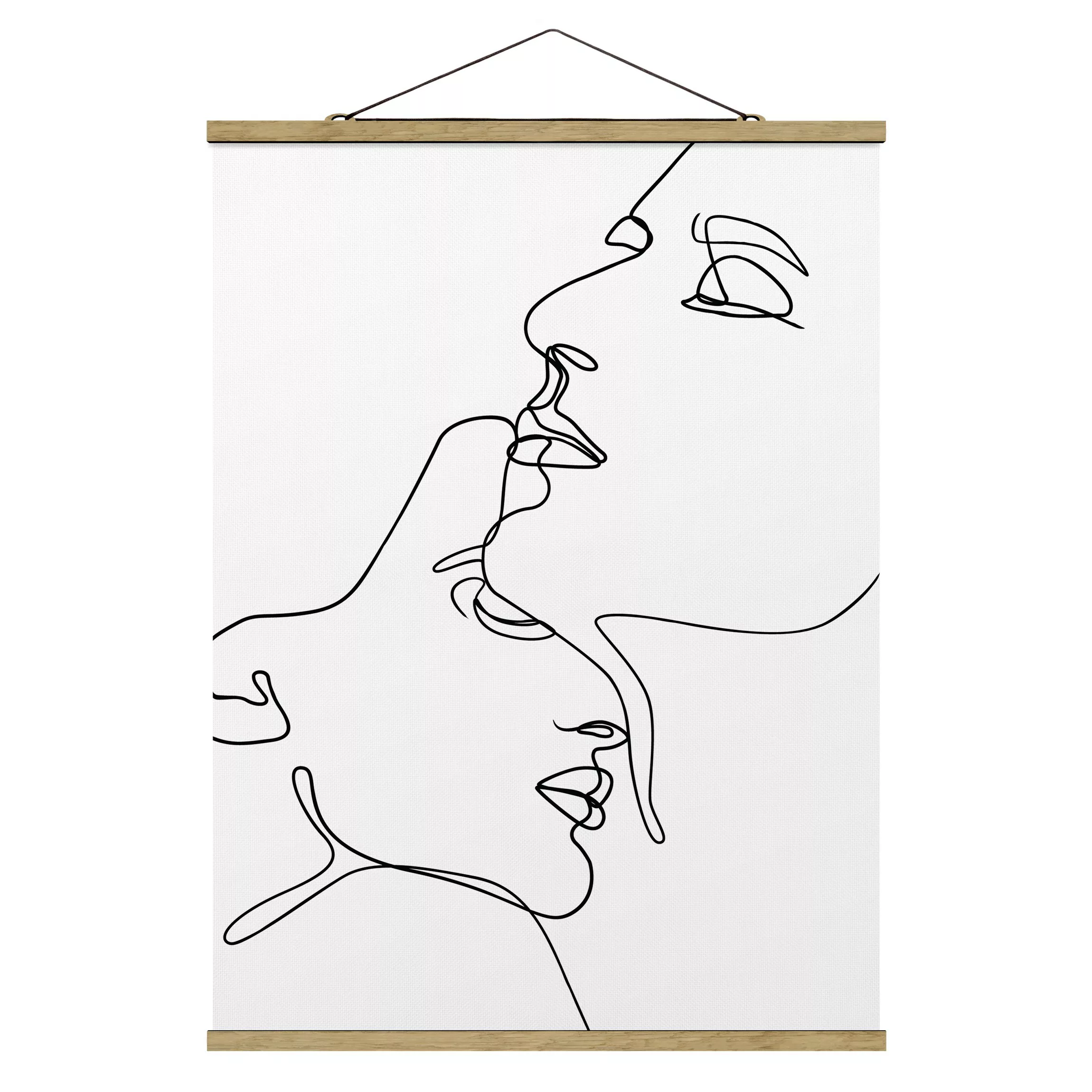Stoffbild Abstrakt mit Posterleisten - Hochformat Line Art Zärtliche Gesich günstig online kaufen