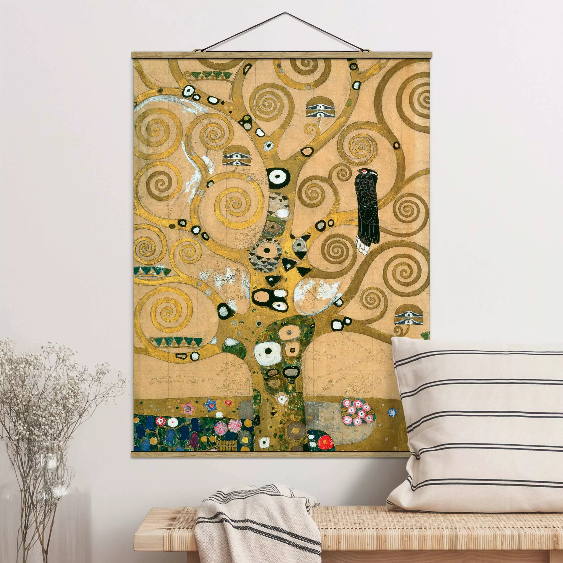 Stoffbild Kunstdruck mit Posterleisten - Hochformat Gustav Klimt - Der Lebe günstig online kaufen