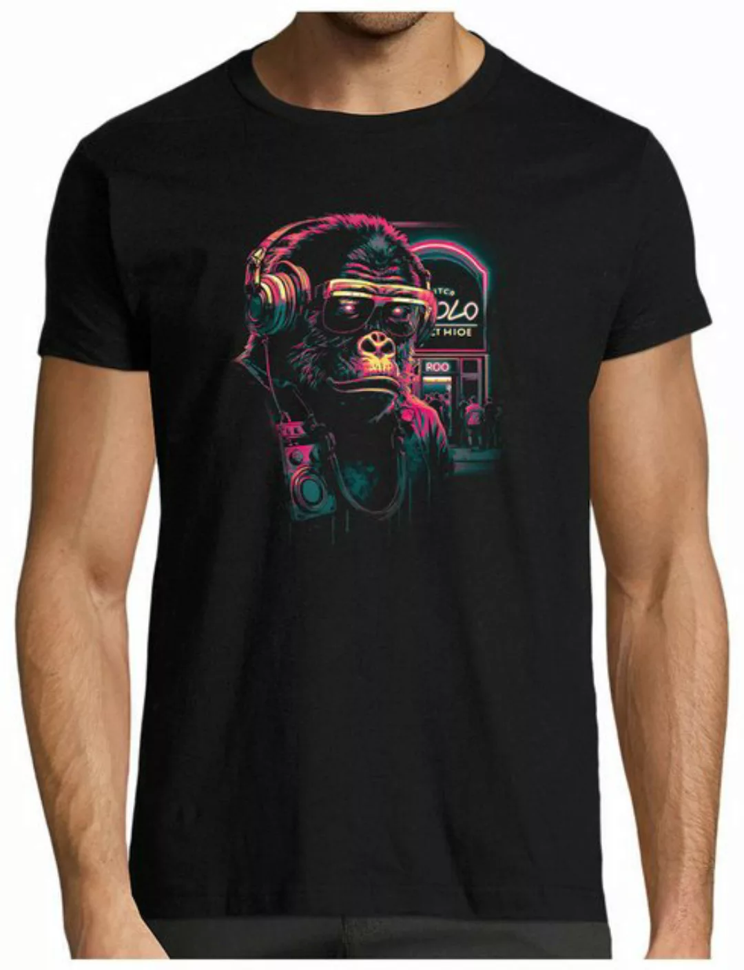 MyDesign24 T-Shirt Herren Print Shirt - Cooler Gorilla mit Kopfhörer Baumwo günstig online kaufen