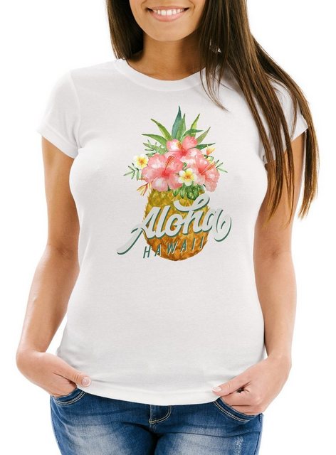 Neverless Print-Shirt Damen T-Shirt Ananas Aloha Hawaii Blumen Pineapple Tr günstig online kaufen