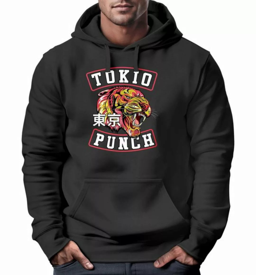 Neverless Hoodie Hoodie Herren Tokio Punch Schriftzug Tigerkopf Print Tatto günstig online kaufen