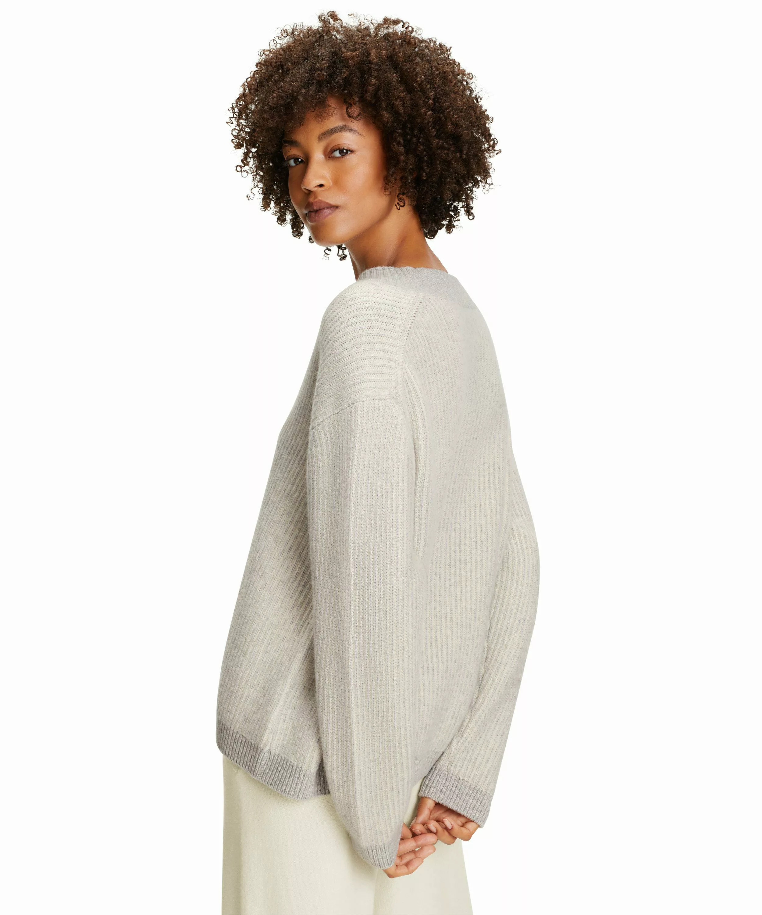 FALKE Damen Pullover V-Ausschnitt, M, Grau, Rippe, Kaschmir, 64171-384503 günstig online kaufen