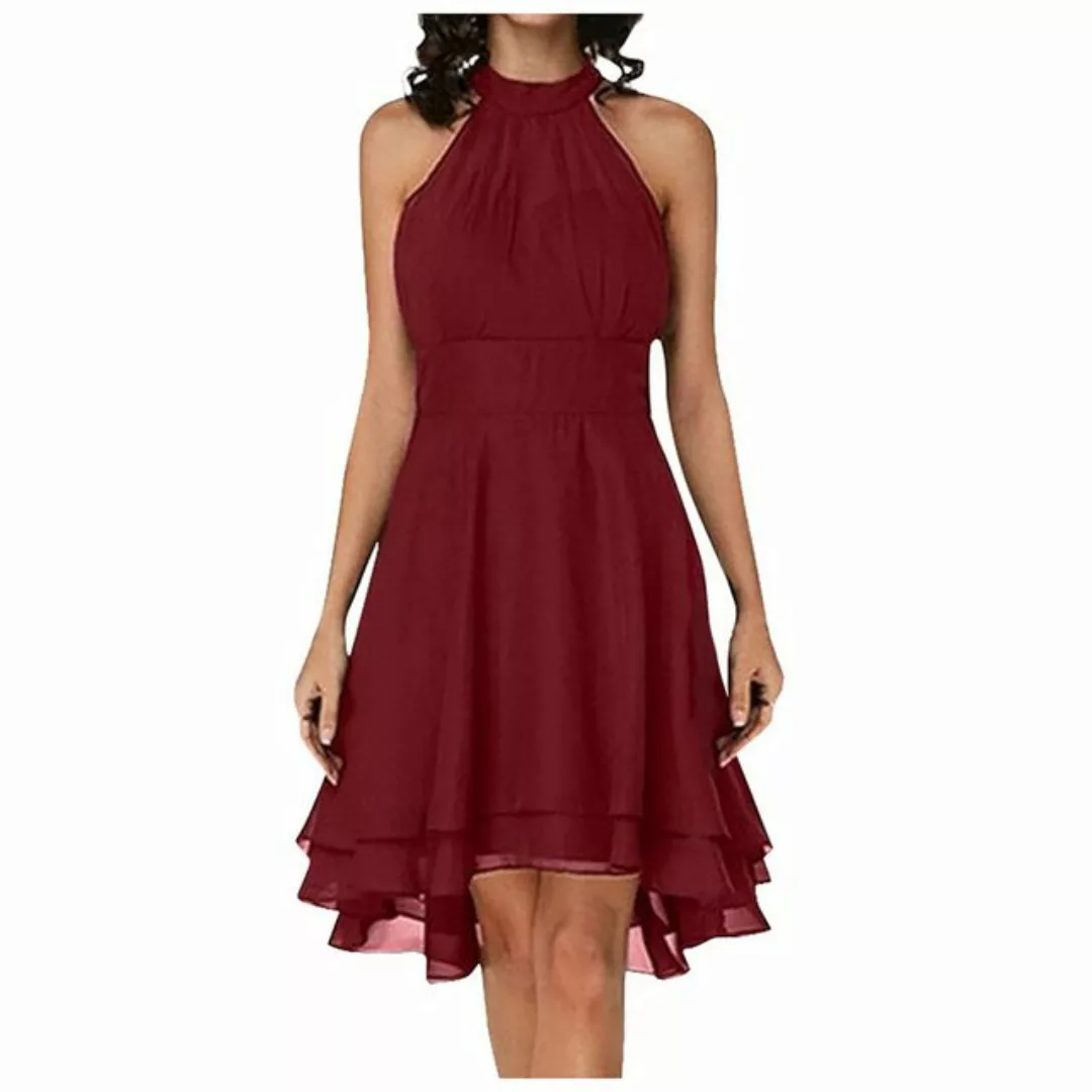 JDMGZSR Abendkleid Einfarbiges Kleid mit Rundhalsausschnitt und Blumenmuste günstig online kaufen