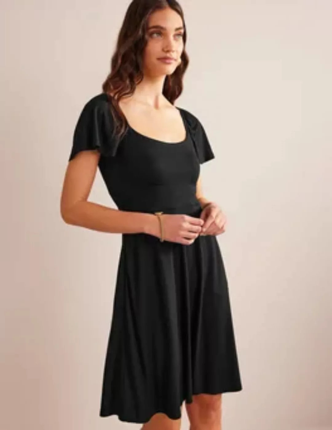 Jersey-Minikleid mit eckigem Ausschnitt Damen Boden, Schwarz günstig online kaufen