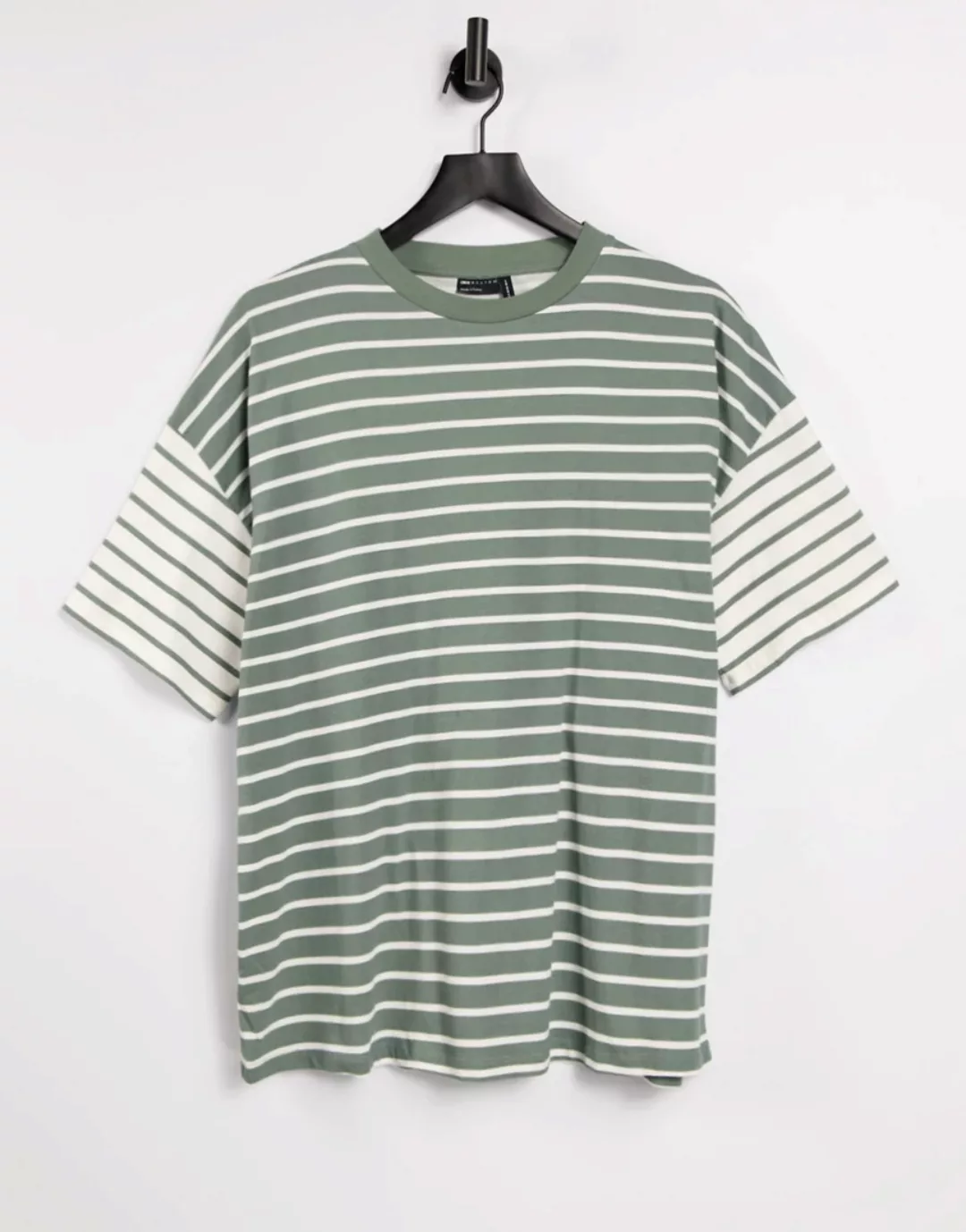 ASOS DESIGN – Oversize-T-Shirt mit Streifenmuster in verwaschenem Salbei-Gr günstig online kaufen