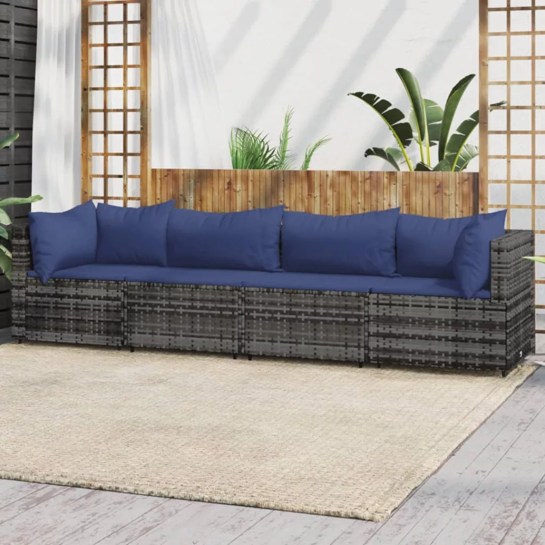 Vidaxl 4-tlg. Garten-lounge-set Mit Kissen Grau Poly Rattan günstig online kaufen