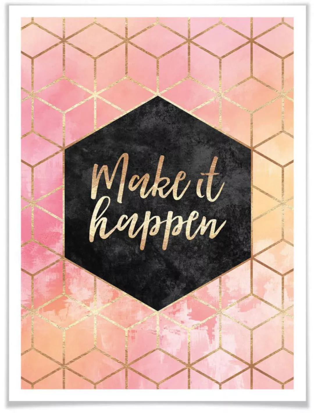 Wall-Art Poster "Make it Happen Gold", Schriftzug, (1 St.), Poster ohne Bil günstig online kaufen