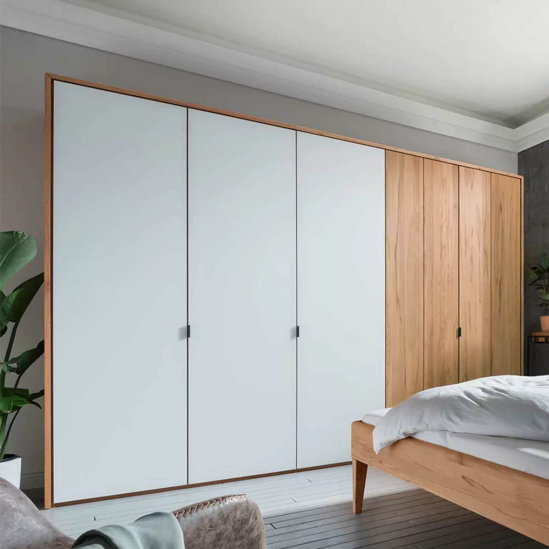 Modernes Komplett Schlafzimmer aus Kernbuche Massivholz Weiß und Braun (vie günstig online kaufen