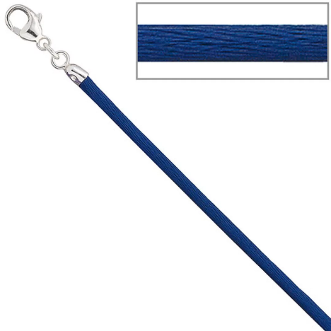 SIGO Collier Halskette Seide blau 2,8 mm 42 cm, Verschluss 925 Silber Kette günstig online kaufen