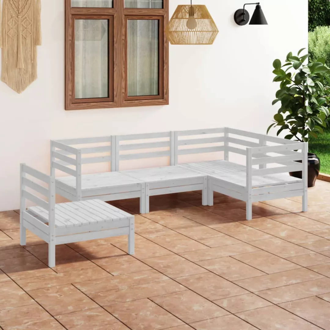 5-tlg. Garten-lounge-set Massivholz Kiefer Weiß günstig online kaufen