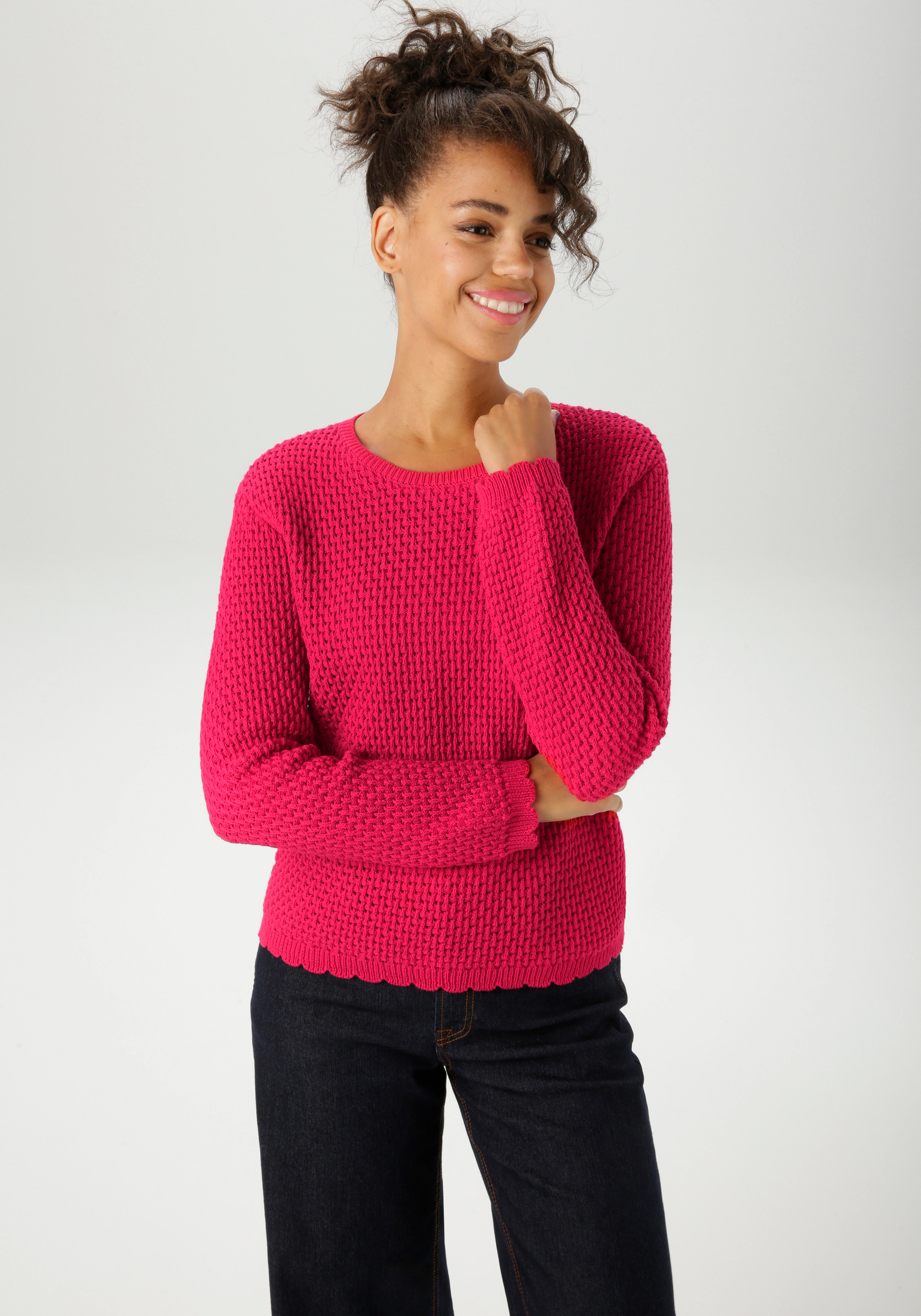 Aniston CASUAL Strickpullover, mit gewellten Bündchen am Saum und den lange günstig online kaufen