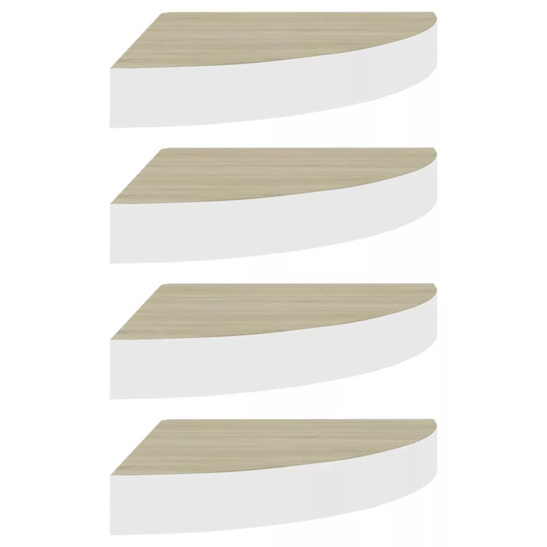 Eck-wandregal 4 Stk. Eiche Und Weiß 25x25x3,8 Cm Mdf günstig online kaufen