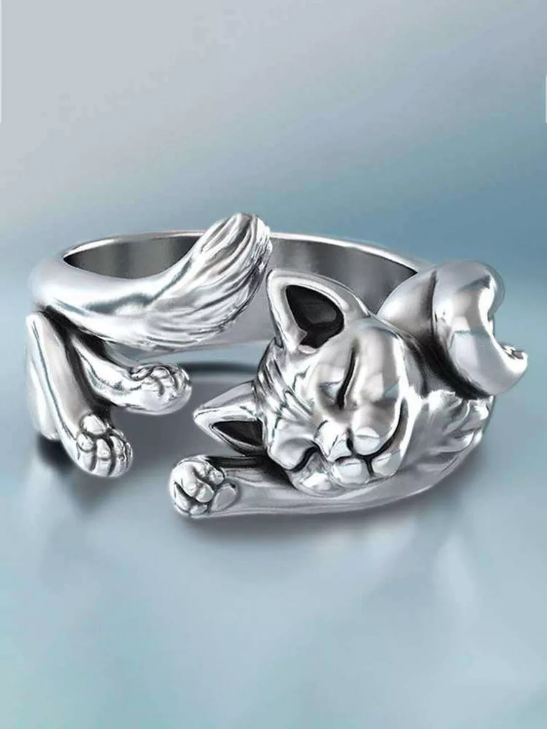 Vintage Cute Small Katze Offener Ring Verstellbar Versilbert Black Katze To günstig online kaufen