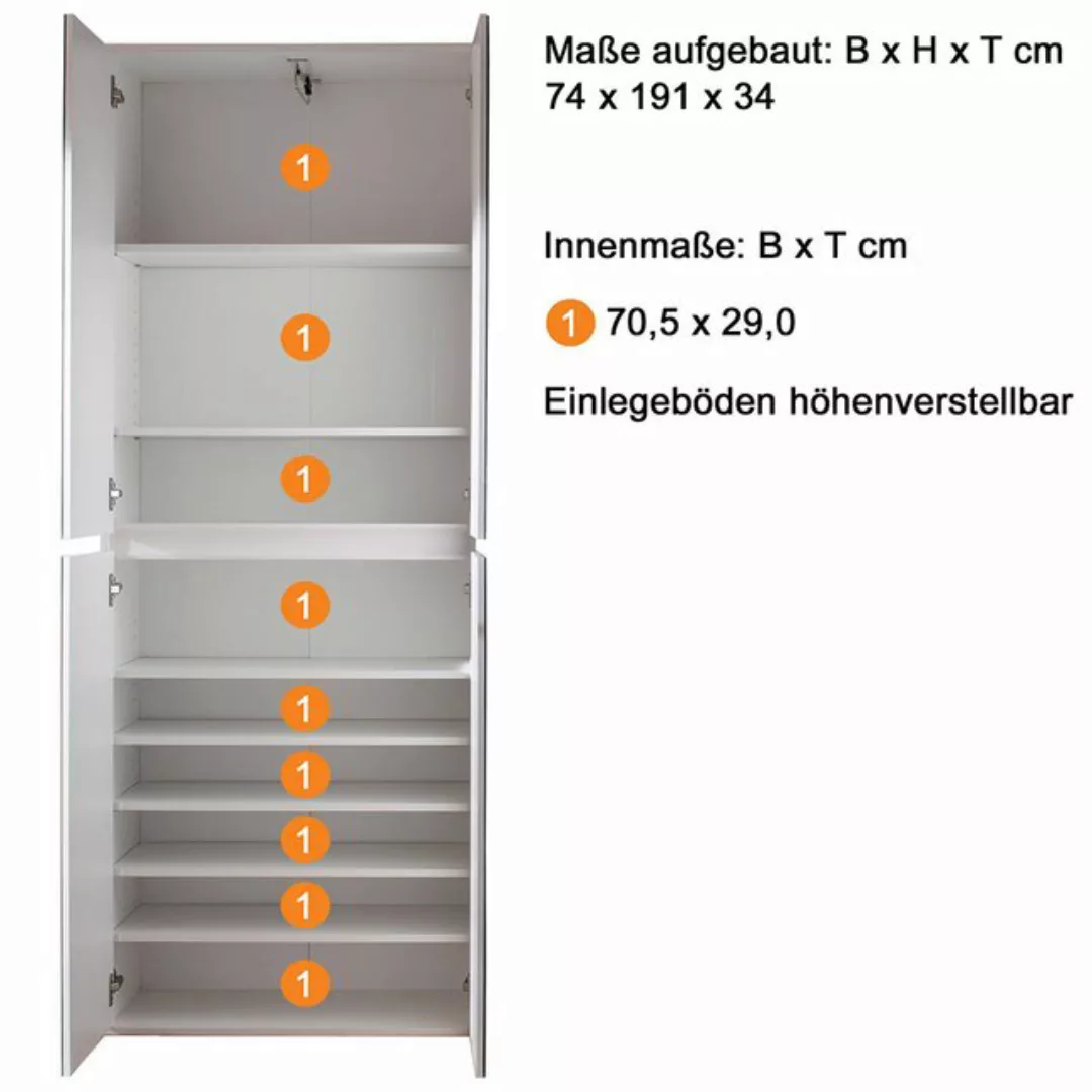 Lomadox Garderobenschrank MAIA-19 mit ausziehbarer Kleiderstange in weiß, B günstig online kaufen