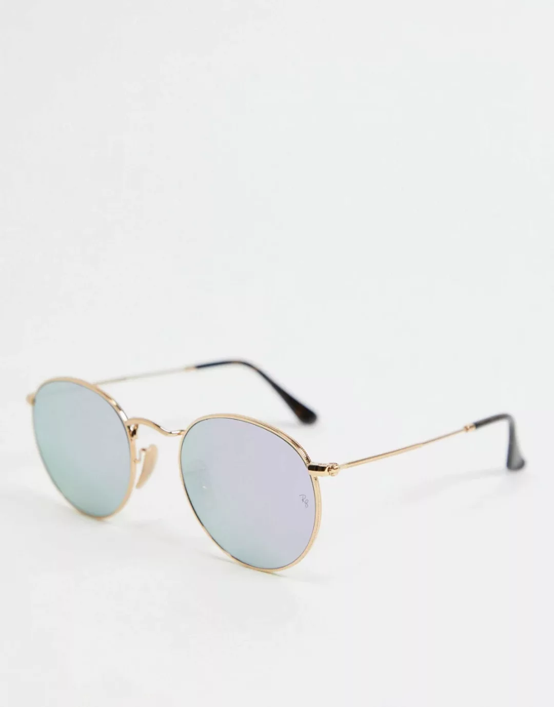 Ray-Ban – Runde Damensonnenbrille in Gold mit lila Gläsern 0RB3447N-Goldfar günstig online kaufen