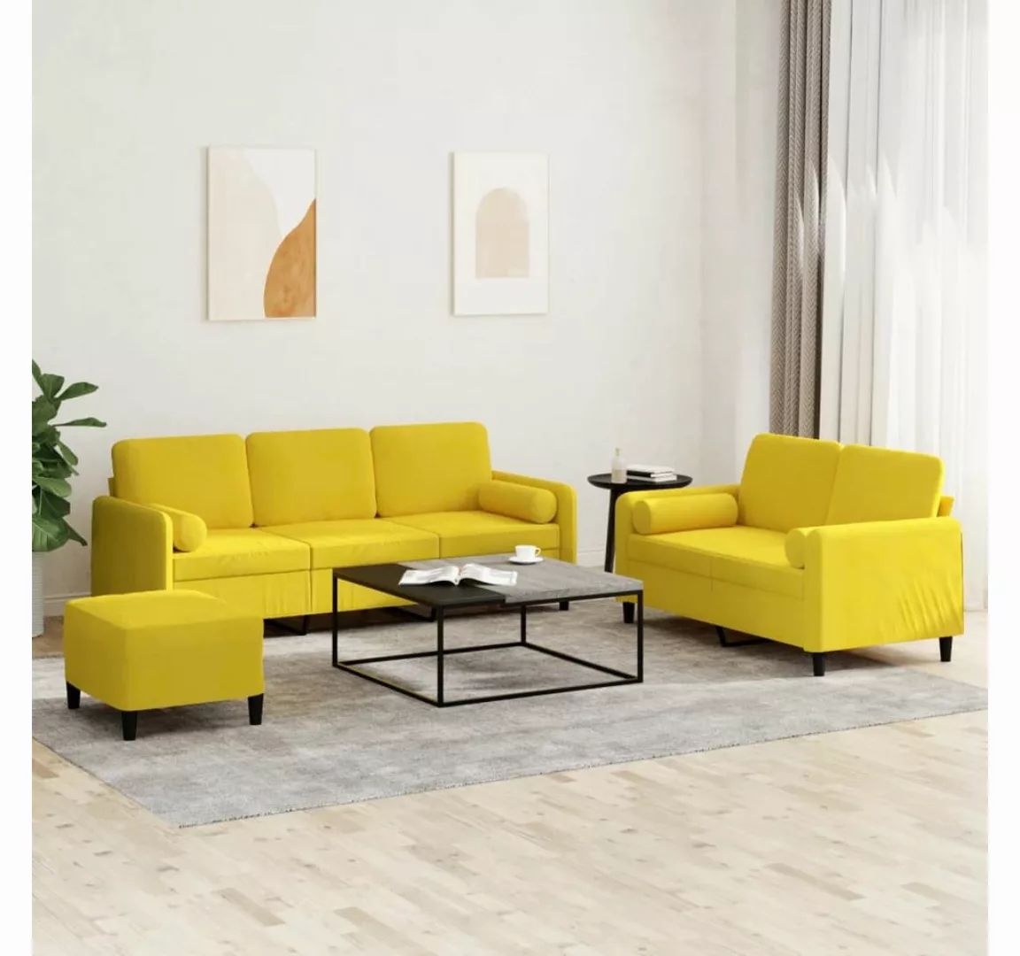 vidaXL Sofa Sofagarnitur Set mit Kissen Samt, 3-tlg., Gelb günstig online kaufen