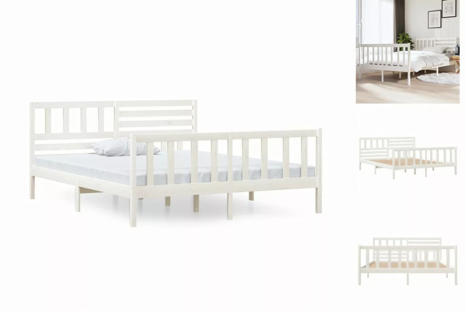 vidaXL Bettgestell Massivholzbett Weiß 140x190 cm Bett Bettgestell Bettrahm günstig online kaufen