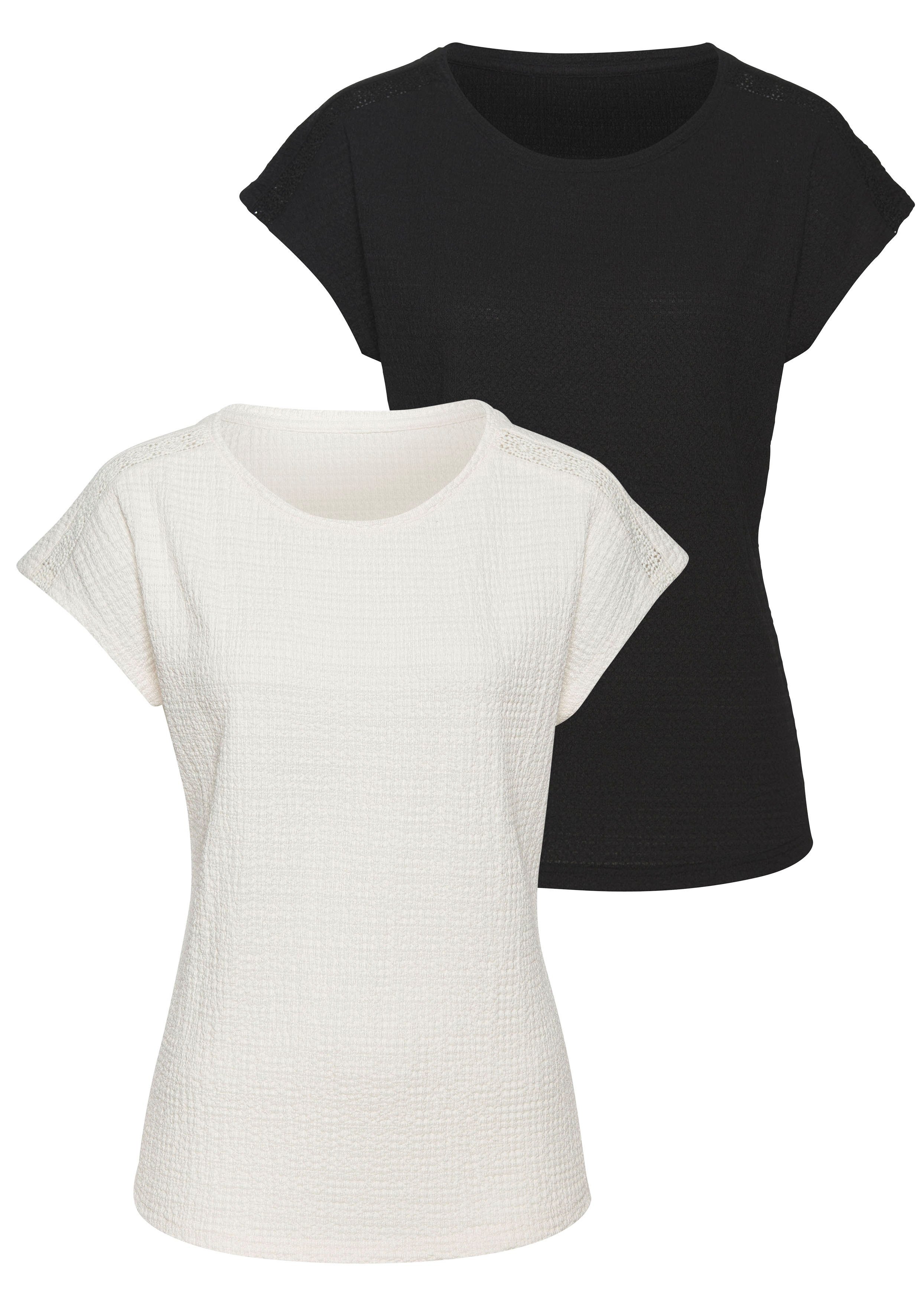 Vivance Kurzarmshirt "mit dekorativem Häkeleinsatz", (2er-Pack), aus bügelf günstig online kaufen