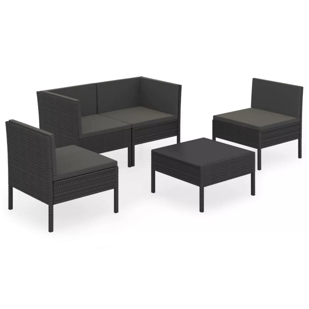 5-tlg. Garten-lounge-set Mit Auflagen Poly Rattan Schwarz günstig online kaufen