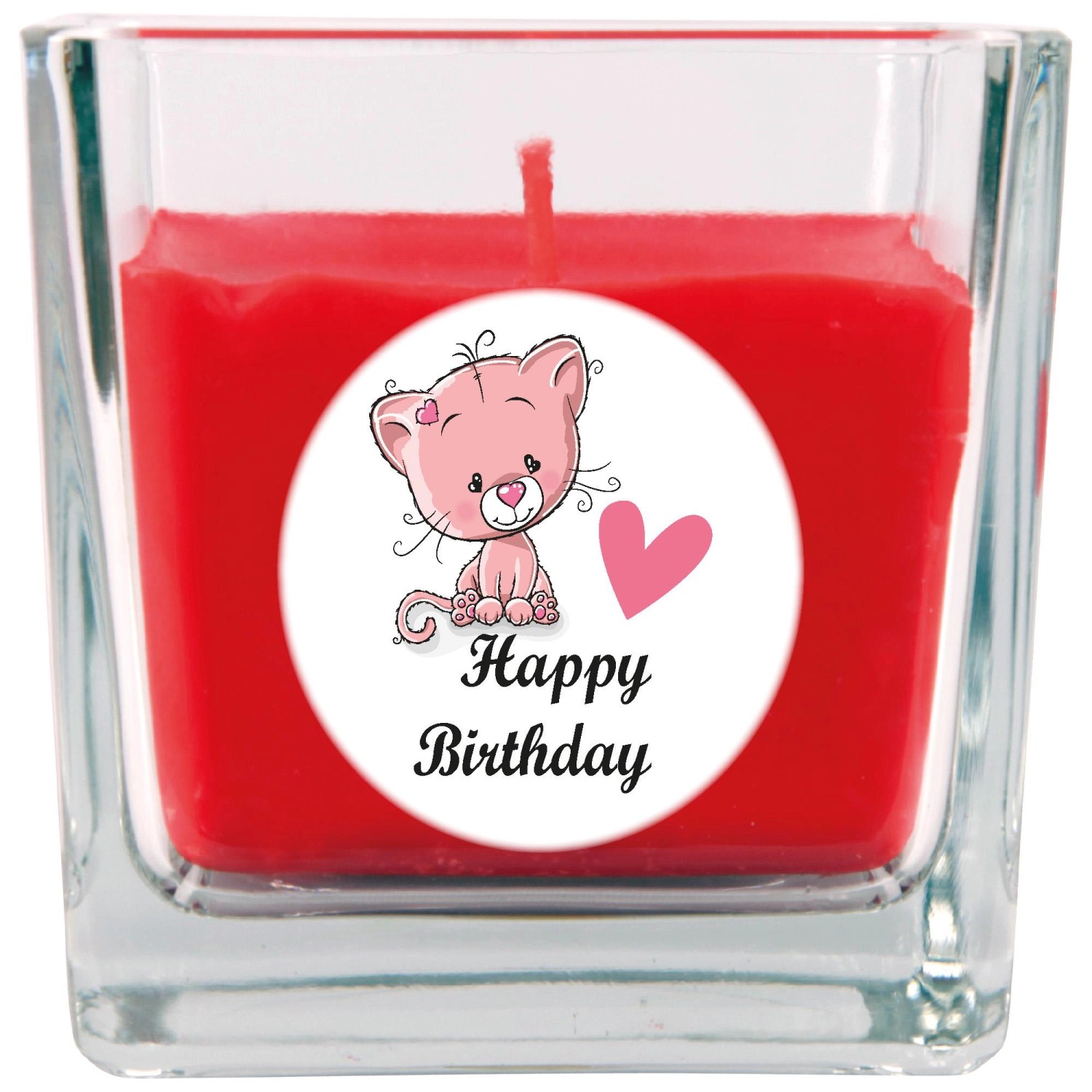 HS Candle Duftkerze & Glas Happy Birthday Viereck Rose Katze günstig online kaufen