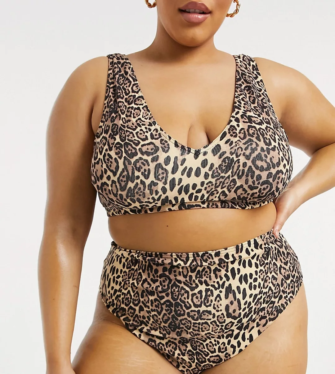 ASOS DESIGN Curve – Mix and Match – Gerippte Bikinihose mit hoher Taille un günstig online kaufen