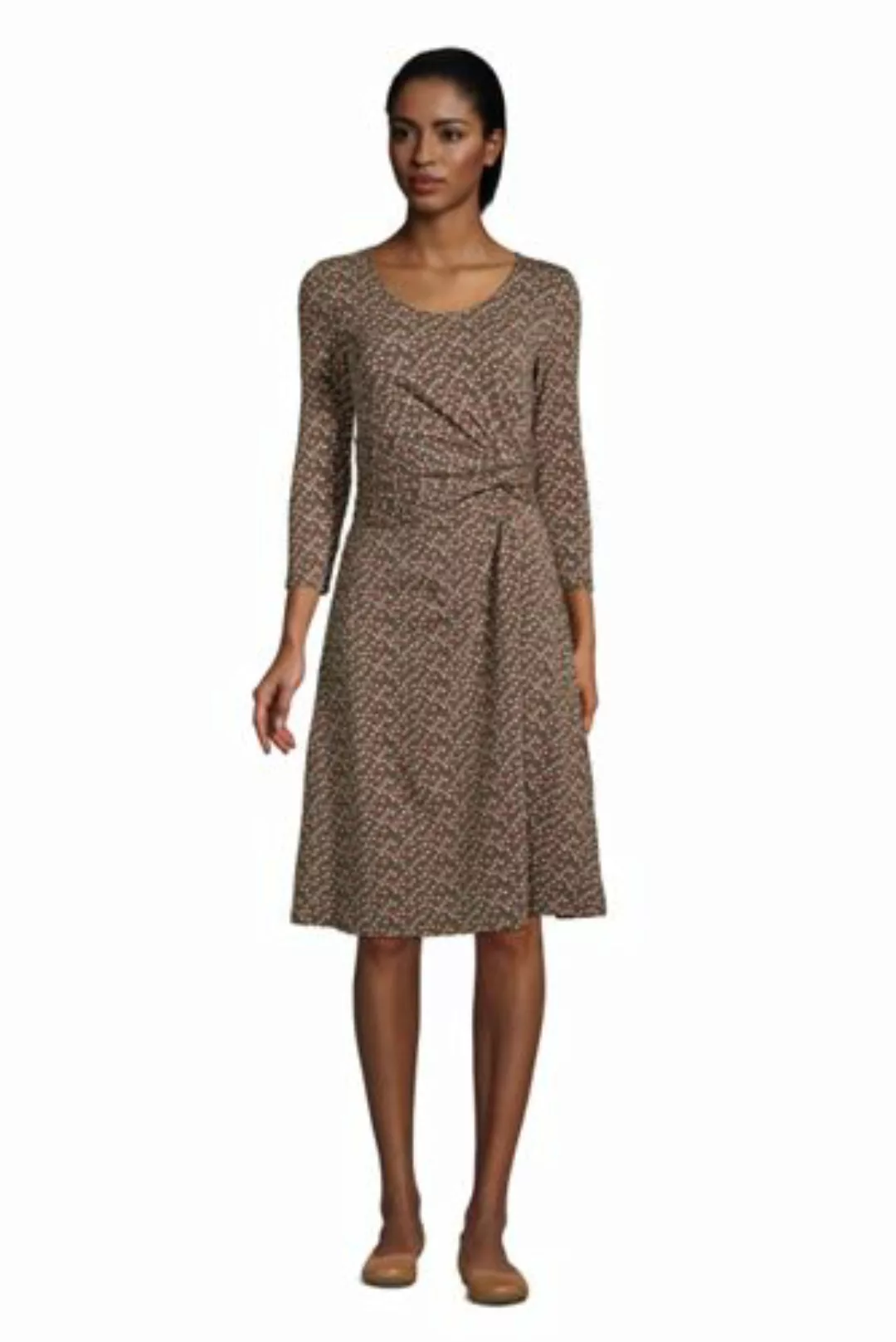 Jerseykleid mit Knoten und 3/4-Ärmeln, Damen, Größe: L Normal, Grün, by Lan günstig online kaufen