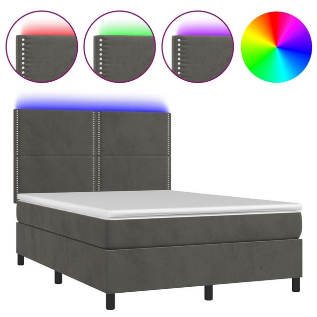 vidaXL Boxspringbett Boxspringbett mit Matratze & LED Samt (140 x 190 cm, D günstig online kaufen