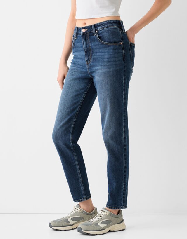 Bershka Mom Jeans Im Slim-Comfort-Fit Bskteen 34 Blau günstig online kaufen