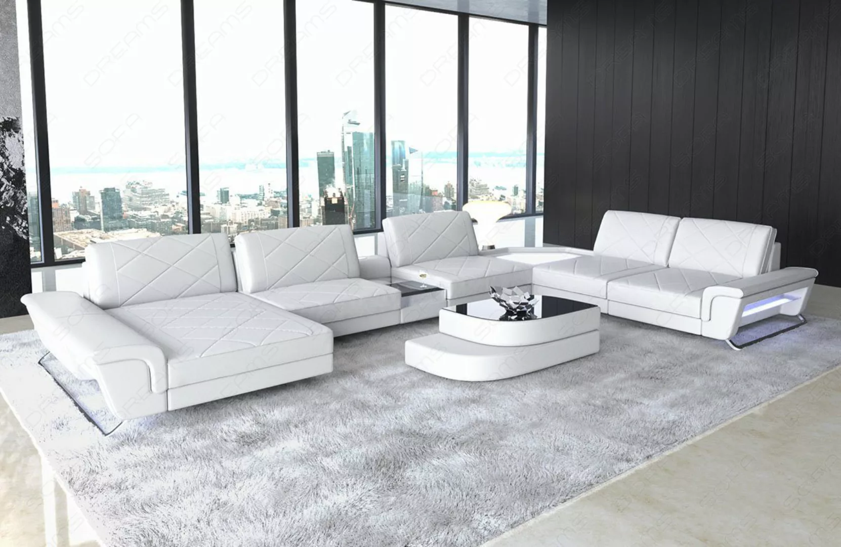 Sofa Dreams Wohnlandschaft Ledersofa Couch Ferrara XXL Leder Sofa mit, USB, günstig online kaufen