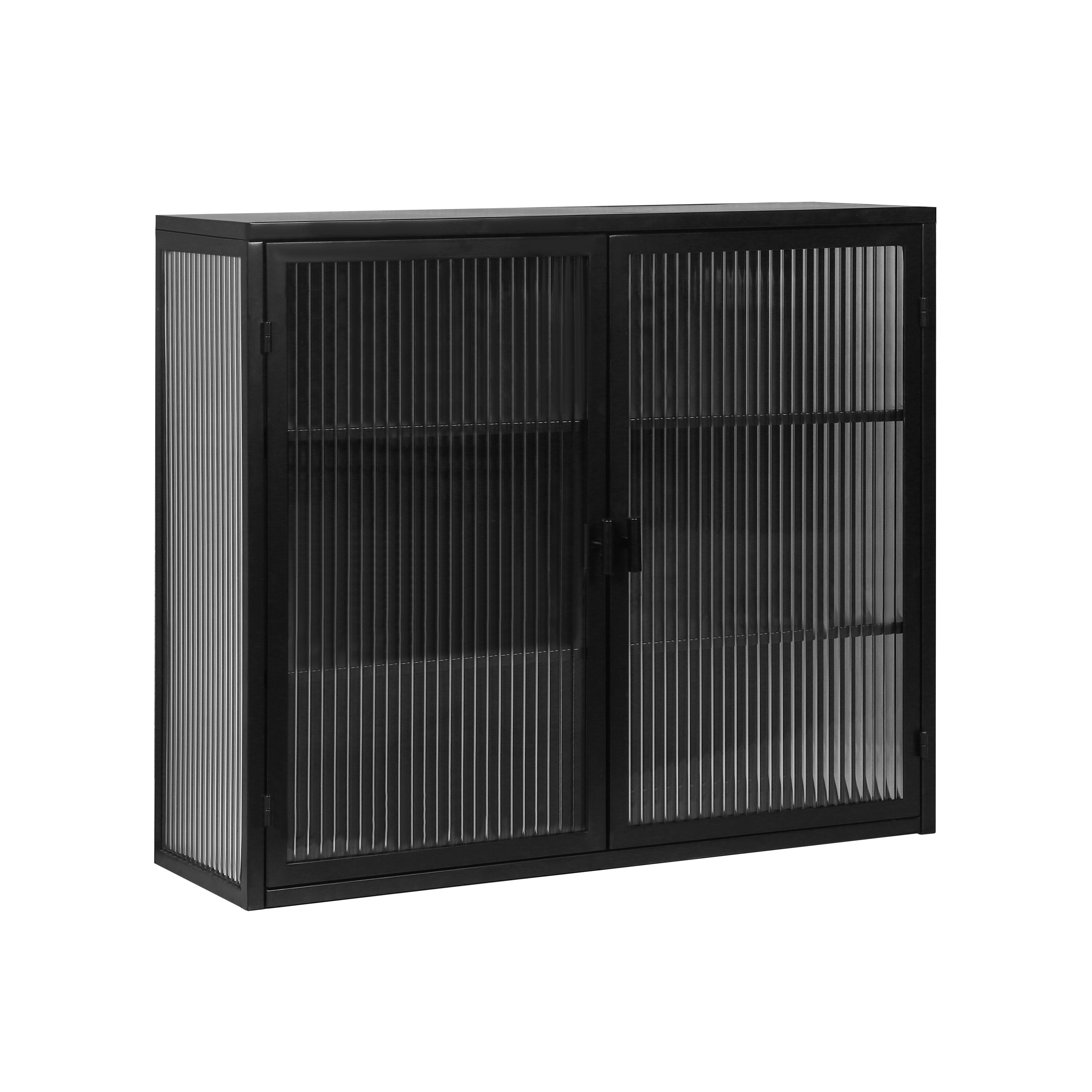 Moderne Wandschrank mit zwei Türen, Glasfront und dreistufigen Regalen für günstig online kaufen