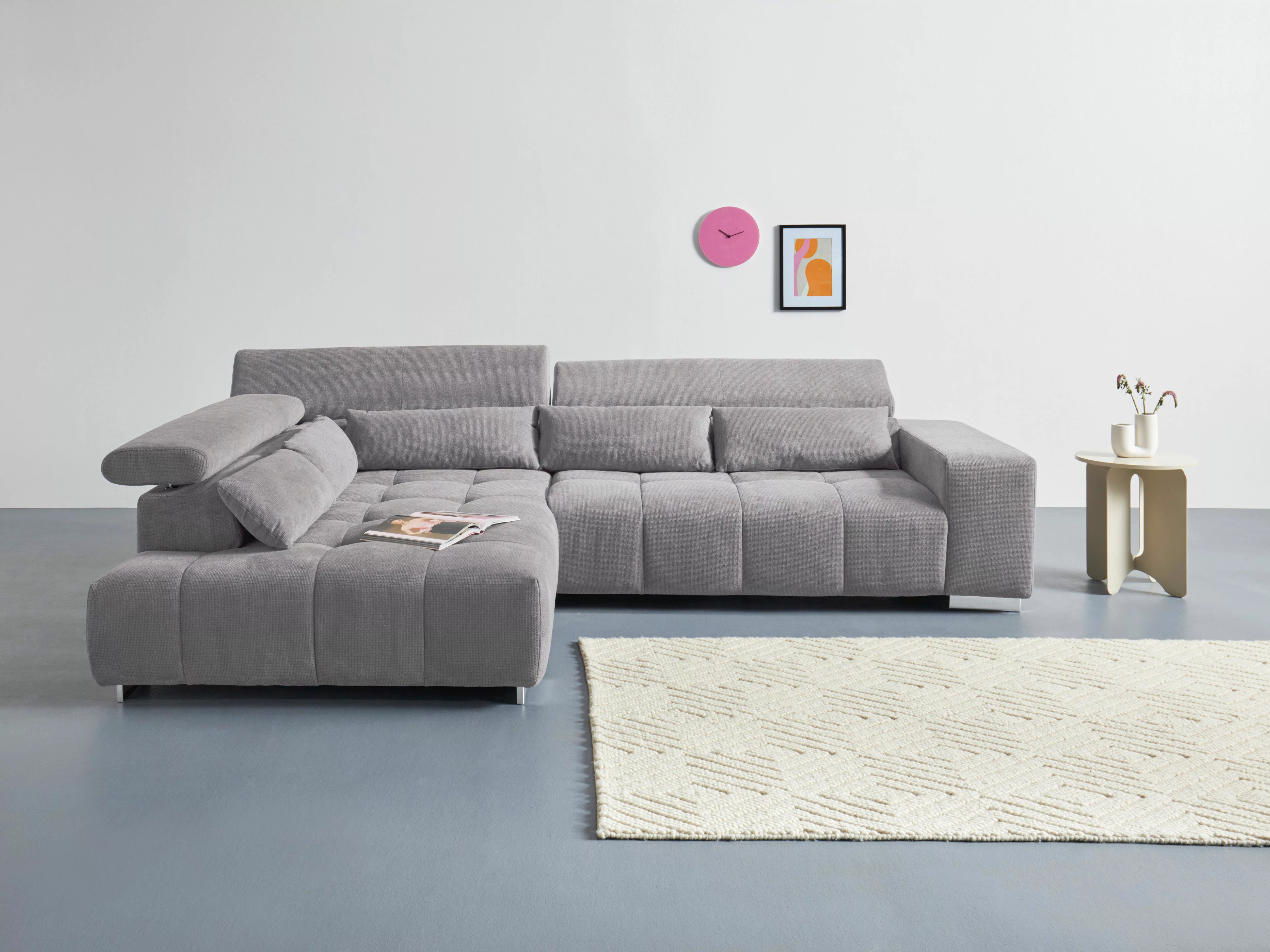 COTTA Ecksofa "Orion L-Form", mit Kopfteilverstellung & 5 Nierenkissen günstig online kaufen