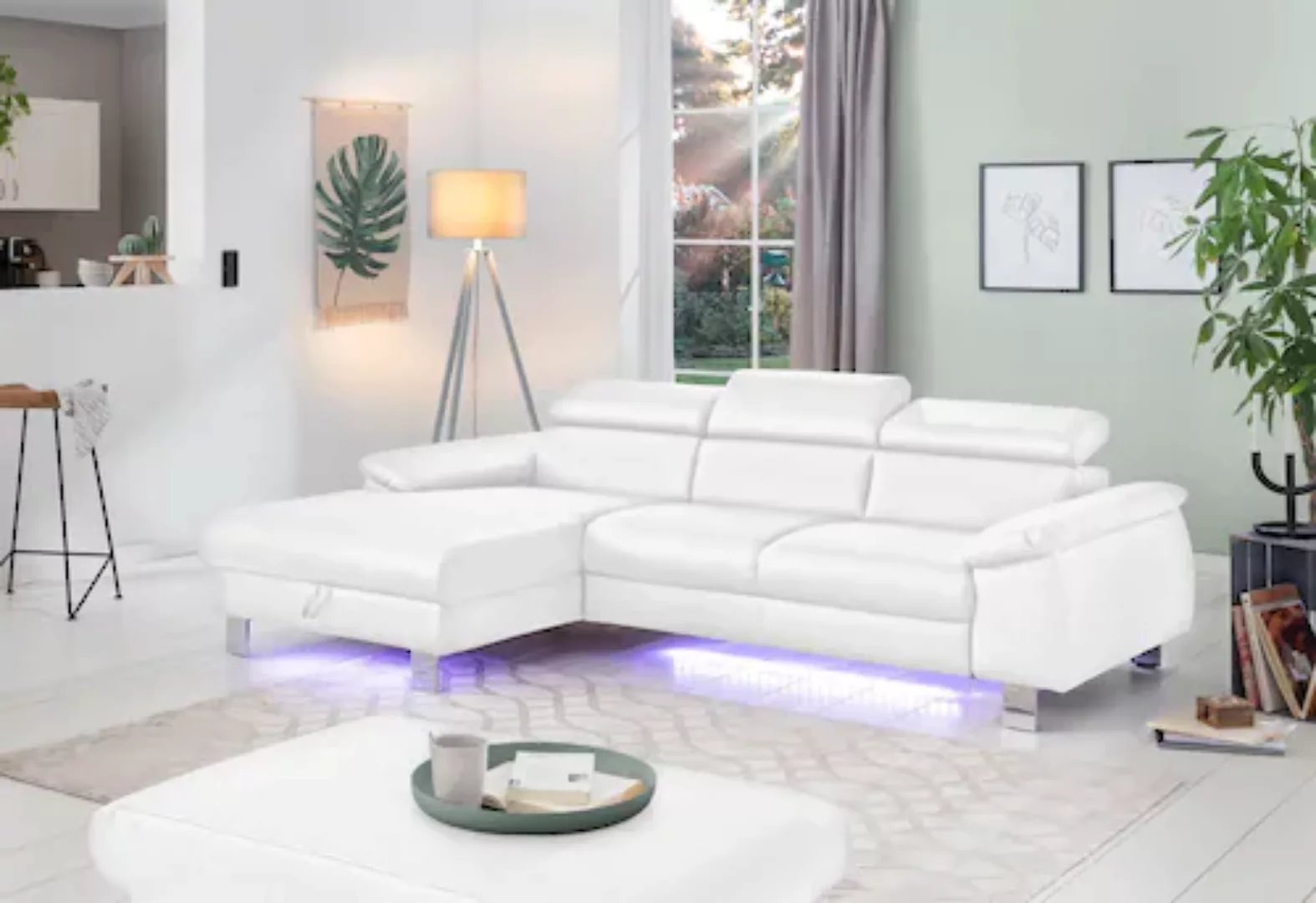 COTTA Ecksofa Komaris, Ecksofa, wahlweise mit RGB-LED-Beleuchtung und Bettf günstig online kaufen