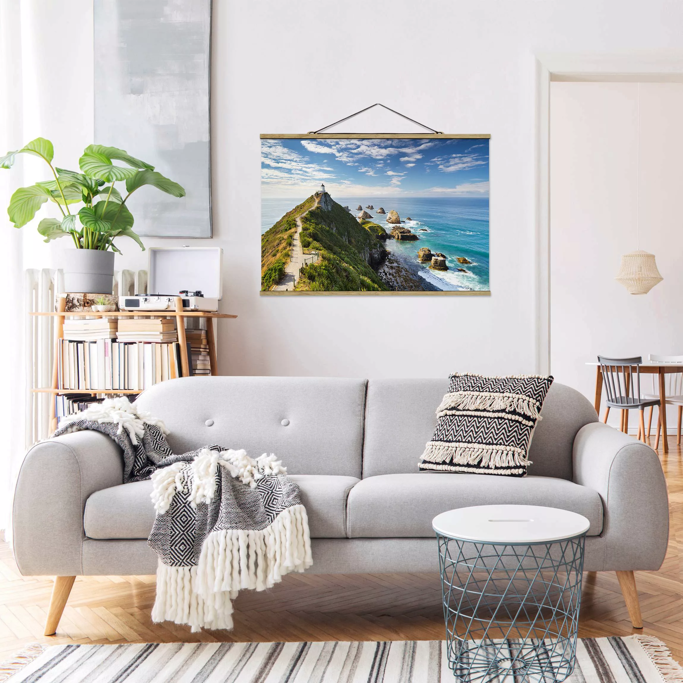 Stoffbild Strand mit Posterleisten - Querformat Nugget Point Leuchtturm und günstig online kaufen