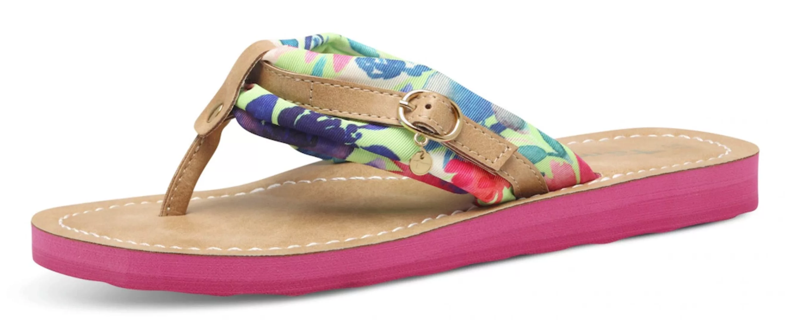 Tamaris Zehentrenner "AVRIL", Sommerschuh, Flats, Schlappen mit T-Logoanhän günstig online kaufen