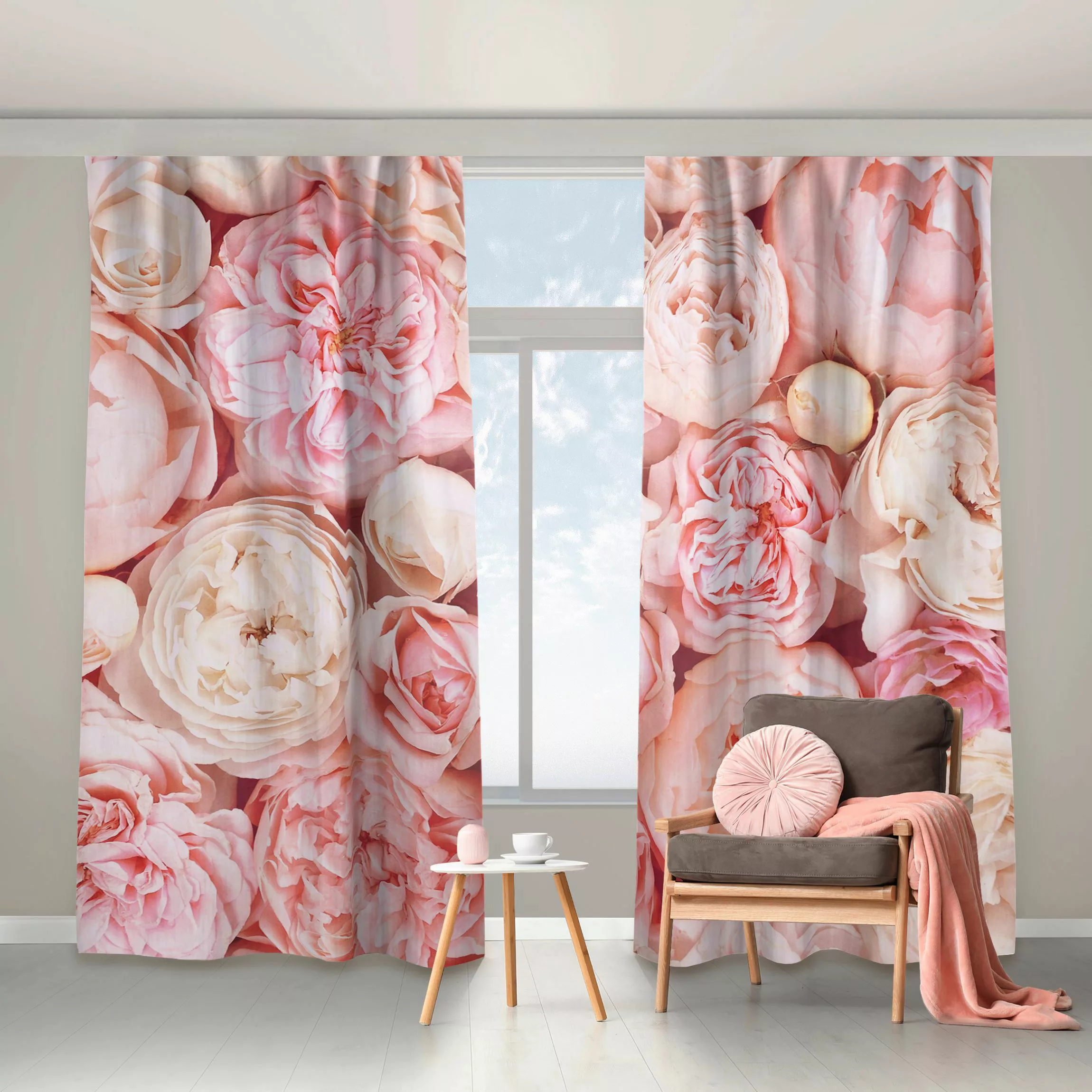 Vorhang Rosen Rosé Koralle Shabby günstig online kaufen