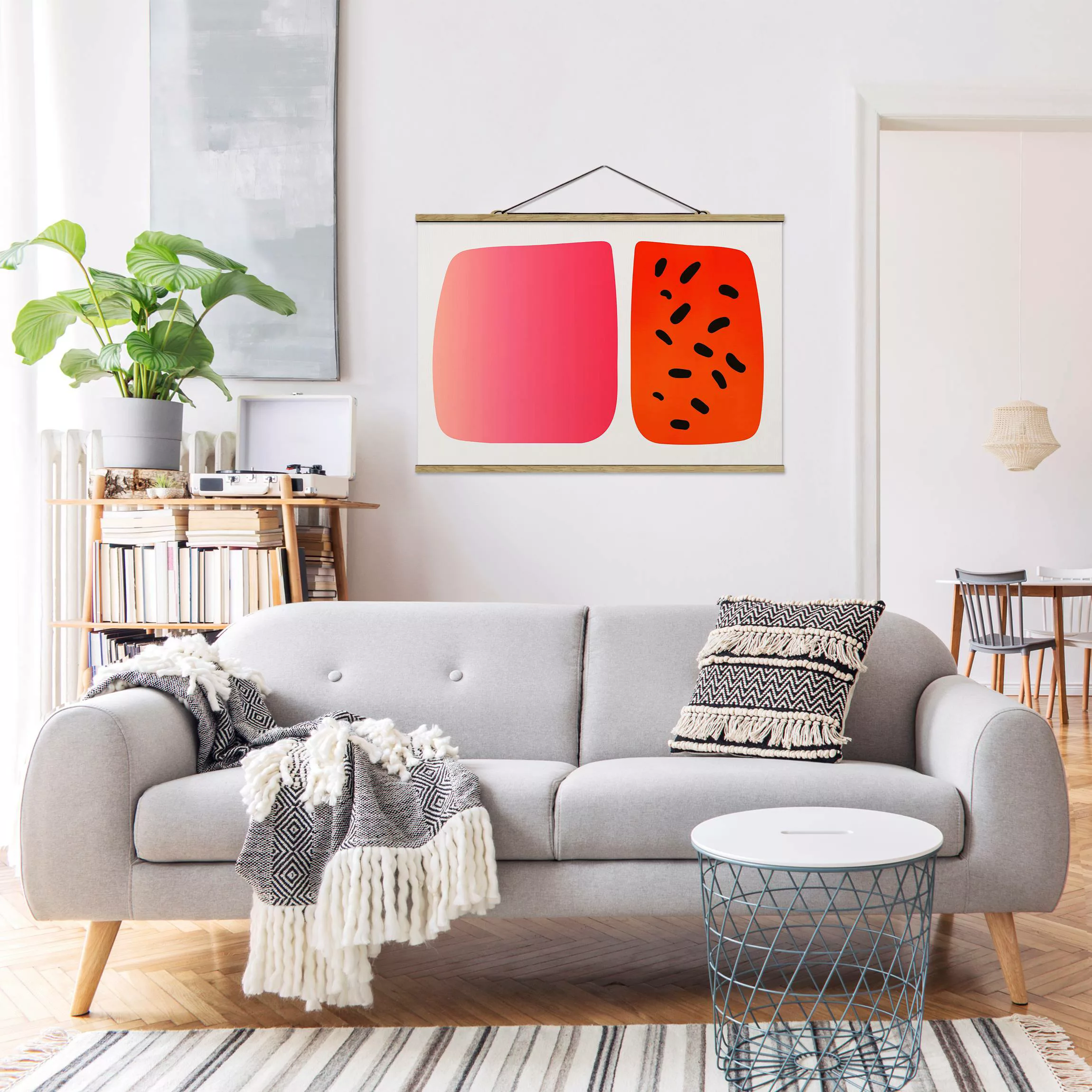 Stoffbild mit Posterleisten Abstrakte Formen - Melone und Rosa günstig online kaufen