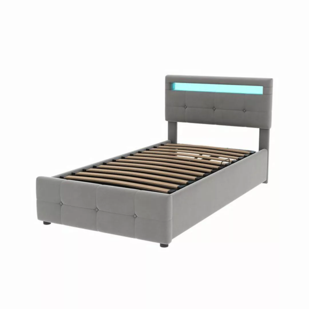 Rutaqian Polsterbett Stauraumbett 90x200 cm, Kinderbett mit LED, Einzelbett günstig online kaufen