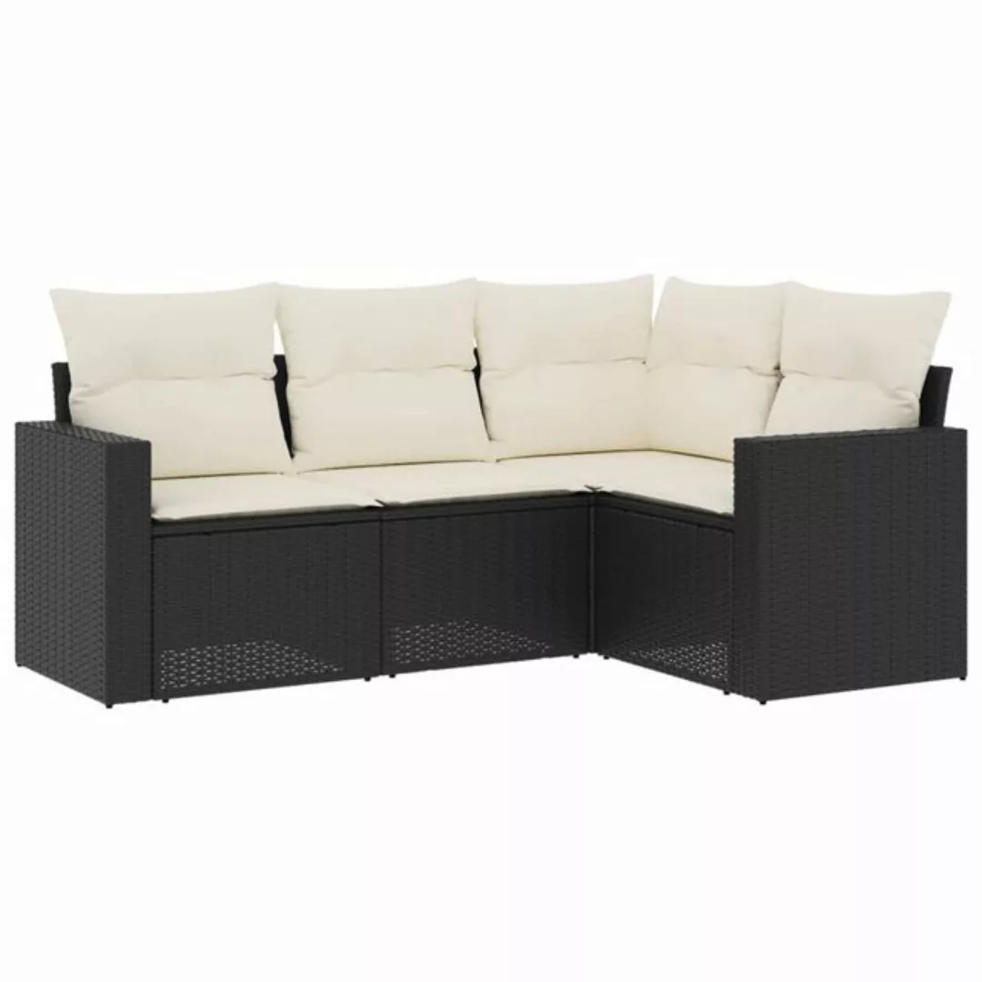 vidaXL Sofaelement 4-tlg. Garten-Sofagarnitur mit Kissen Schwarz Poly Ratta günstig online kaufen