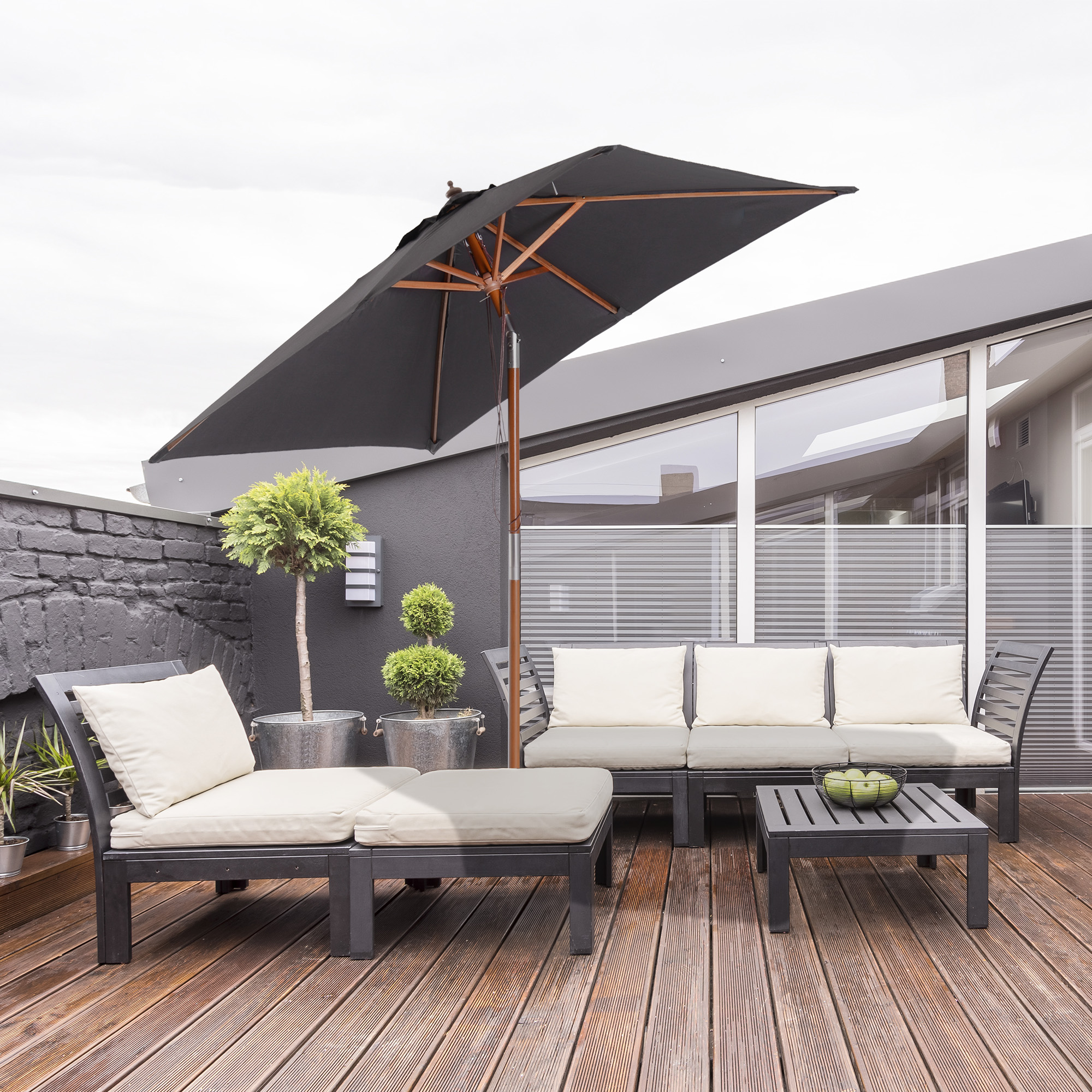 Outsunny Sonnenschirm  Knickbarer Gartenschirm aus Tannenholz, 3-stufig ein günstig online kaufen