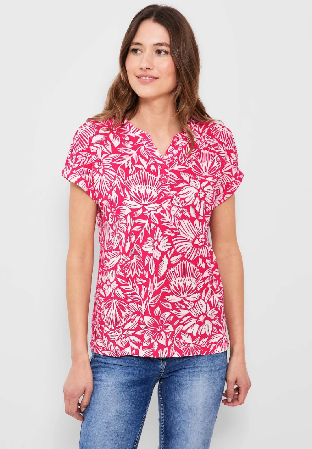 Cecil T-Shirt, mit geschlitztem Rundhalsausschnitt günstig online kaufen