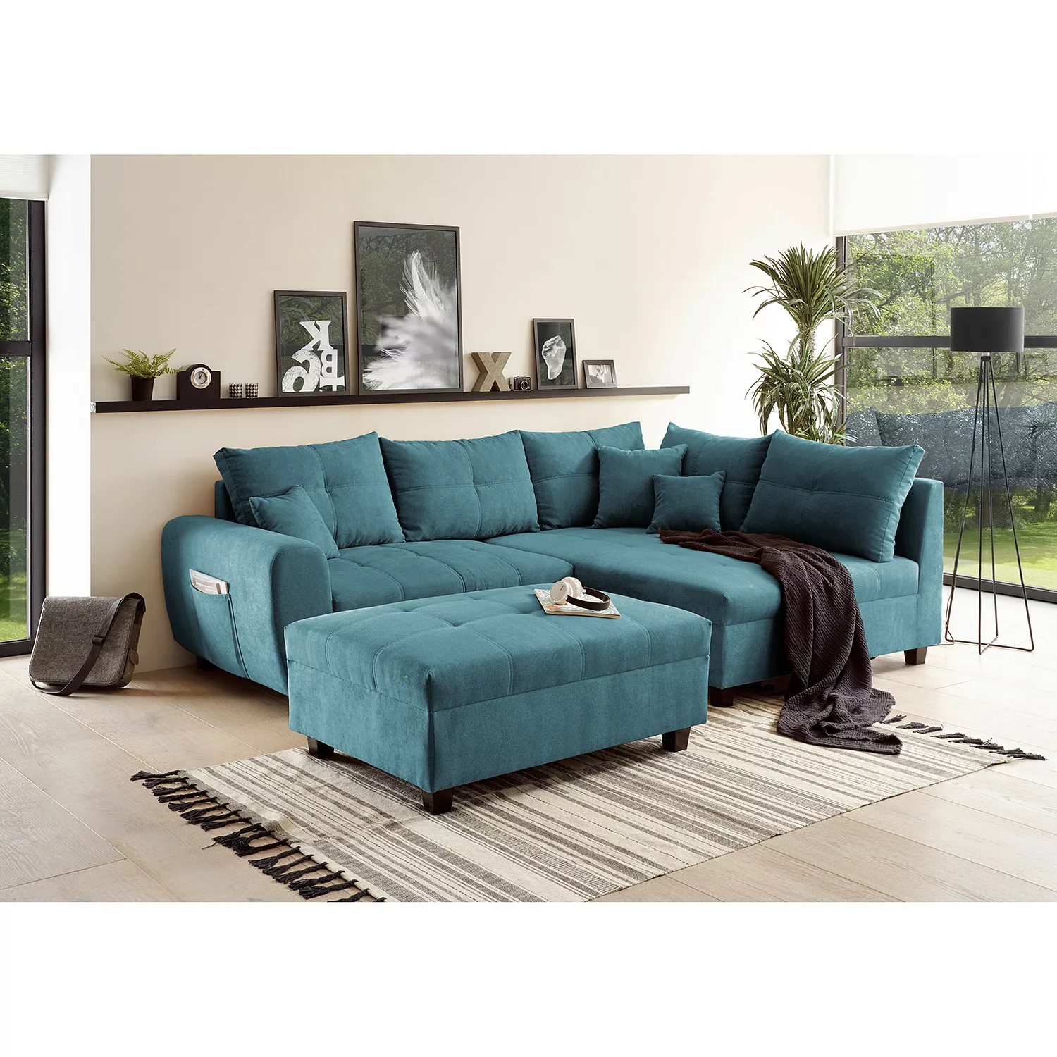 Couch L Form 248 x 176 cm Gelb Sofa mit Hocker LIER günstig online kaufen