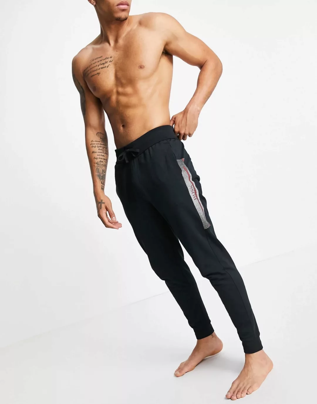 BOSS Bodywear – Jogginghose mit Logo an der Seite in Schwarz günstig online kaufen
