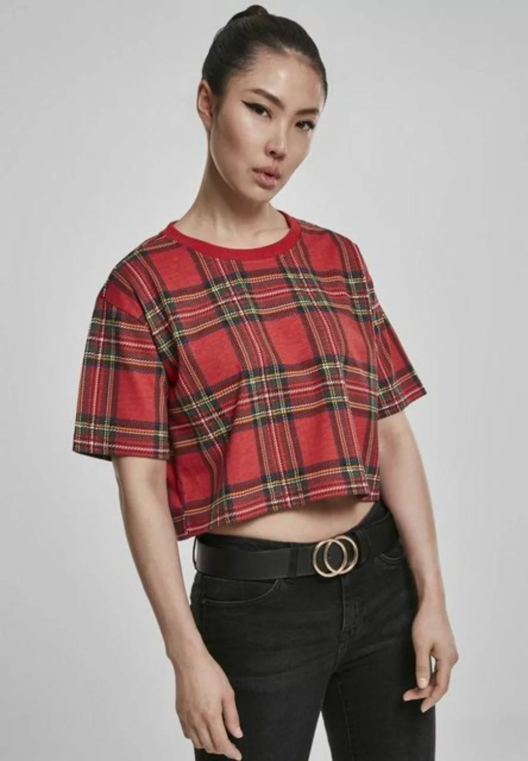 URBAN CLASSICS T-Shirt "Urban Classics Damen Ladies AOP Tartan Short Oversi günstig online kaufen