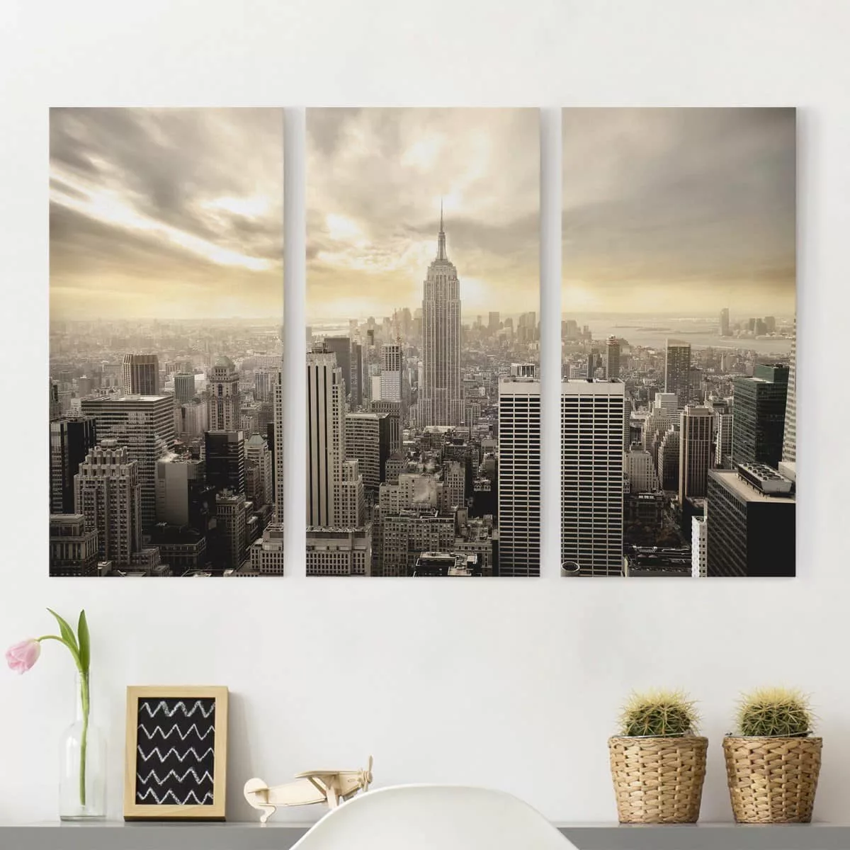 3-teiliges Leinwandbild Architektur & Skyline - Querformat Manhattan Dawn günstig online kaufen