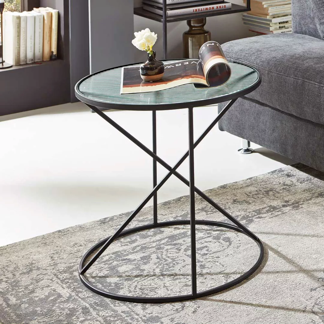 Beistelltisch Sofa aus Metall Strukturglasplatte Riffelglas günstig online kaufen