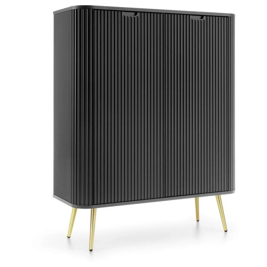 Highboard Rillen schwarz mit Metallfüßen in gold, ZARA-160 günstig online kaufen