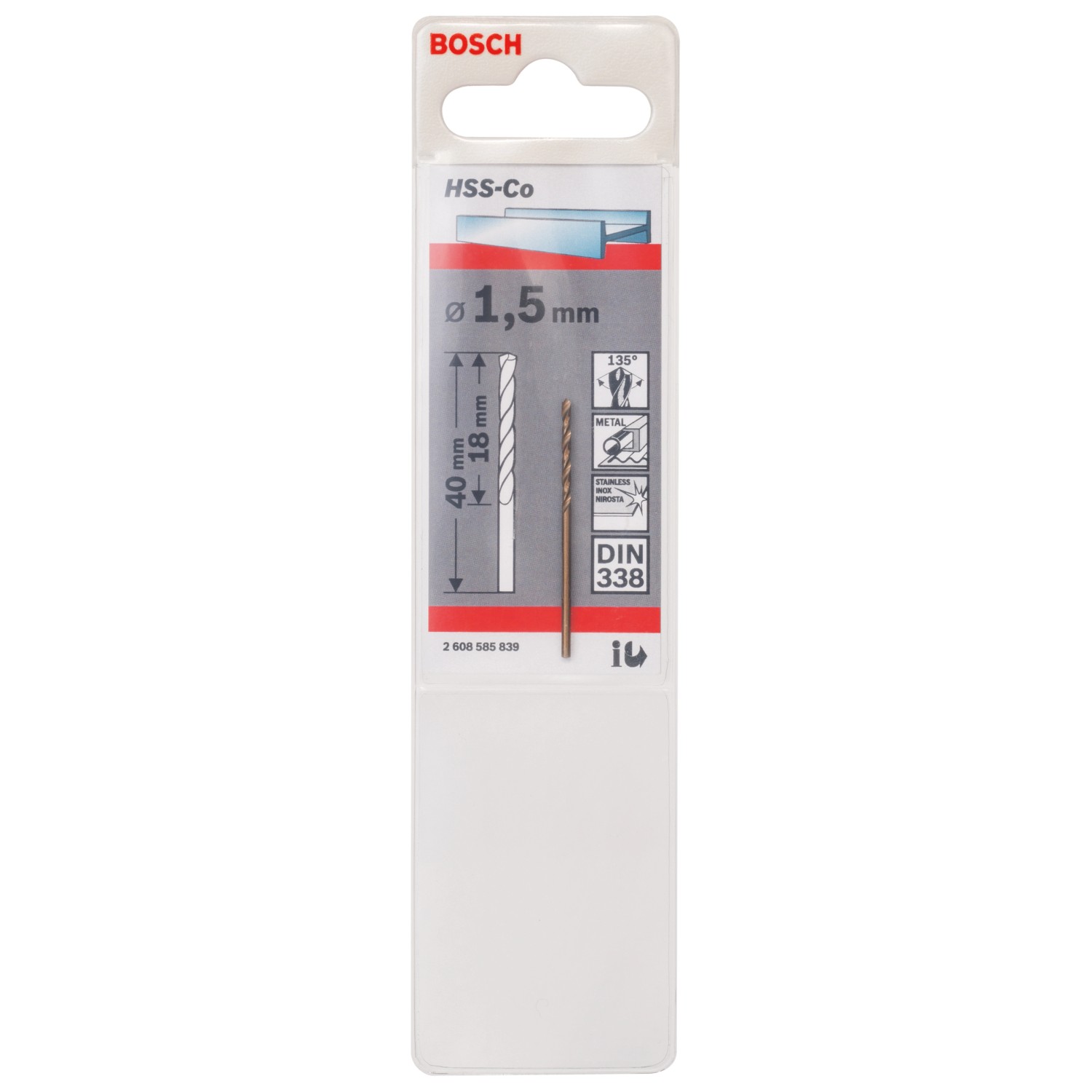 Bosch HSS-Co Metallbohrer Standard 1,5 mm x 18 mm x 40 mm günstig online kaufen